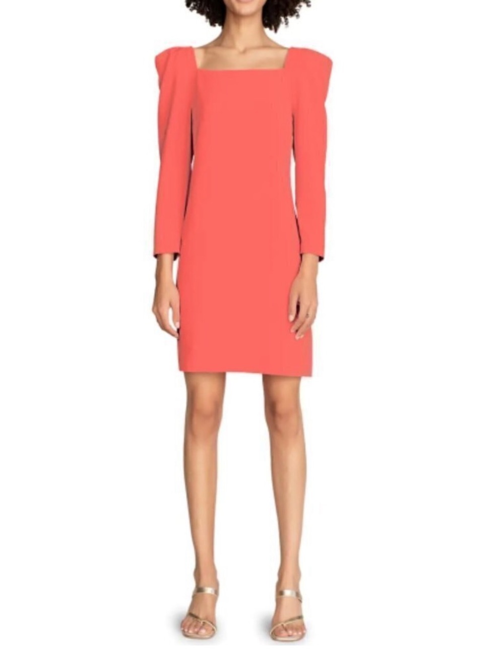 Trina Turk Coral Long Sleeve Mini Sheath Dress with Puff Sleeve
